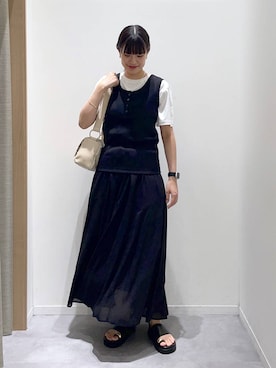 「GLOBAL WORK（グローバルワーク）のBeautee2WAYヘンリー/636773（タンクトップ、ブラック系）」を使った、ニカさんの夏コーディネート