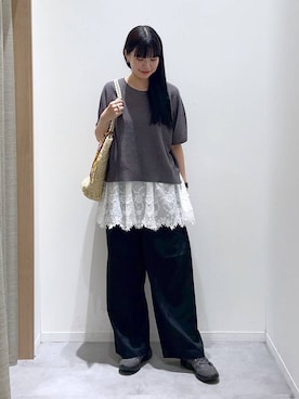 「GLOBAL WORK（グローバルワーク）のノンストレスリッチワイドパンツ/632962（Pants、ブラック系）」を使った、ニカさんの春コーディネート