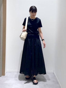 「GLOBAL WORK（グローバルワーク）のリッチクリーン透けにくいコンパクトT/656161（Tシャツ/カットソー、ブラック系）」を使った、ニカさんの夏コーディネート