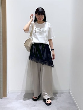 「GLOBAL WORK（グローバルワーク）のリッチクリーンプリントT半袖/636780（Tシャツ/カットソー、ホワイト系）」を使った、ニカさんの夏コーディネート