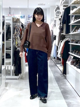 「GLOBAL WORK（グローバルワーク）のGOODデニムバギーパンツ/498388（デニムパンツ）」を使った、西尾有加さん（レディース・164cm・20代）の秋コーディネート