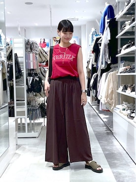 「GLOBAL WORK（グローバルワーク）のサイドメッシュショルダートート/490260（トートバッグ）」を使った、西尾有加さん（レディース・164cm）の夏コーディネート