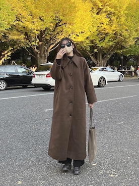 「秋冬」｜「アイテム（ノーカラーコート）」を使った、アユナさん（レディース・158cm）の冬コーディネート
