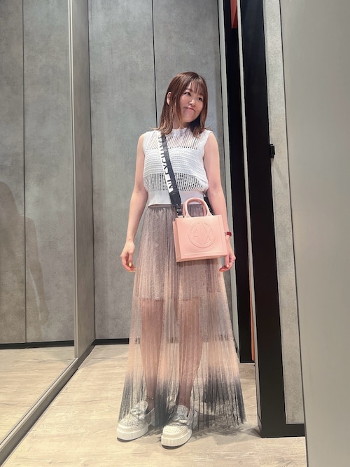 ニット セーター 「A|X アルマーニ エクスチェンジ」ボーダーメッシュ　コットンニットノースリーブトップス レディース ARMANI EXCHANGE ニット セーター 「A|X アルマーニ