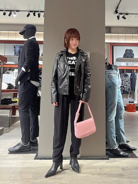 「ARMANI EXCHANGE（アルマーニエクスチェンジ）のアイテム（ライダースジャケット）」を使った、HIROさん（レディース・150cm）の秋コーディネート