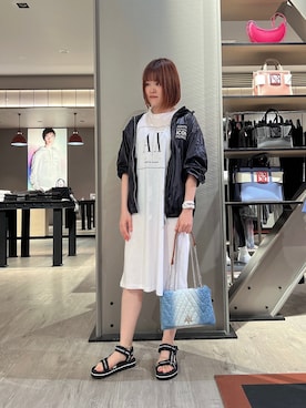 「シャツワンピ」｜「アイテム（ナイロンジャケット）」を使った、HIROさん（レディース・150cm）の夏コーディネート