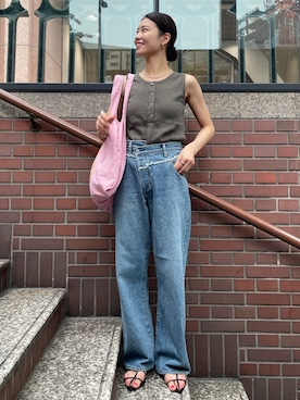 「Ungrid（アングリッド）のアイテム（トートバッグ）」を使った、川副優佳さん（レディース・164cm）の夏コーディネート