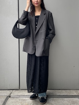 「レースワンピース」｜「アイテム（ジャケット/アウター）」を使った、川副優佳さん（レディース・164cm）の秋コーディネート