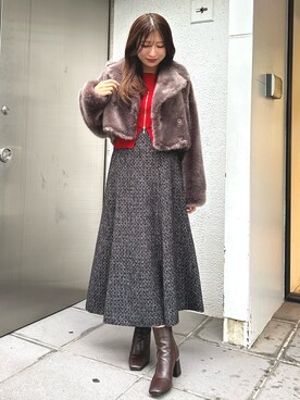 「MERCURYDUO（マーキュリーデュオ）のアイテム（その他アウター）」を使った、eriさん（レディース・158cm）の冬コーディネート