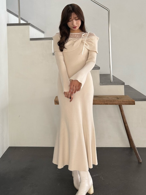 レース切替オフショルニットワンピース（ワンピース）｜MERCURYDUO