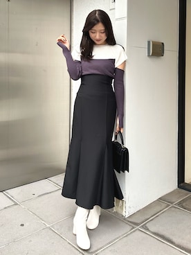 「MERCURYDUO（マーキュリーデュオ）のアイテム（チェスターコート）」を使った、eriさん（レディース・158cm）の冬コーディネート