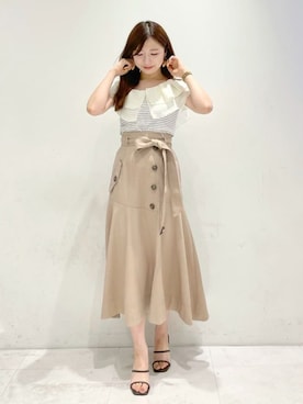 「MERCURYDUO（マーキュリーデュオ）のアイテム（Tシャツ/カットソー）」を使った、eriさん（レディース・158cm）の夏コーディネート