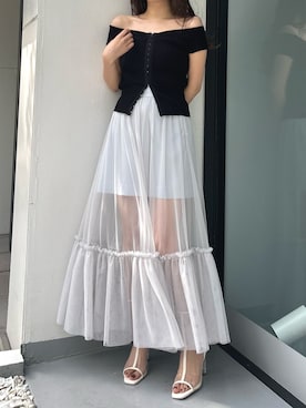 「MERCURYDUO（マーキュリーデュオ）のアイテム（スカート）」を使った、eriさん（レディース・158cm）の夏コーディネート