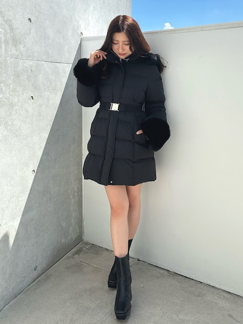 MERCURYDUO ファー付きダウンジャケット BLACK ギャルコート