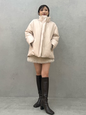 「アイテム（ダウンジャケット/コート、ピンク系）」を使った、eriさん（レディース・158cm）の秋コーディネート