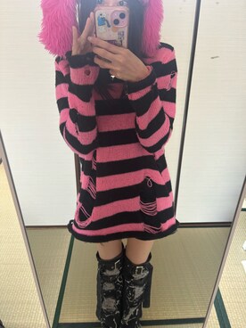 「アイテム（レッグウォーマー）」を使った、吉井 菜々穂 さん（レディース・166cm）の冬コーディネート