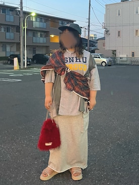 「アイテム（バンダナ/スカーフ、レッド系）」を使った、mooさん（レディース・152cm）の夏コーディネート