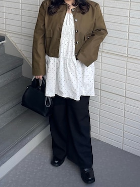 「アイテム（ノーカラージャケット）」を使った、mooさん（レディース・152cm・20代）の秋コーディネート