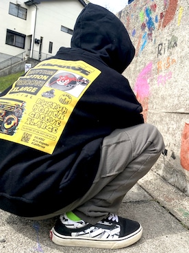 「アイテム（カーゴパンツ）」を使った、なかもちさん（キッズ・120cm）の春コーディネート