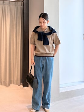 「URBAN RESEARCH DOORS（アーバンリサーチドアーズ）のLACOSTE　リブジャージーカーディガン（カーディガン/ボレロ、ブルー系）」を使った、ハルさん（レディース・163cm）の夏コーディネート