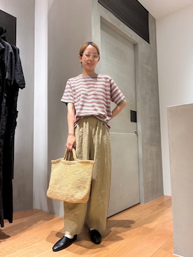 「RYE TENDER（ライテンダー）のRYE TENDER　CENTRE T-SHIRTS（Tシャツ/カットソー、レッド系）」を使った、ハルさん（レディース・163cm）の夏コーディネート