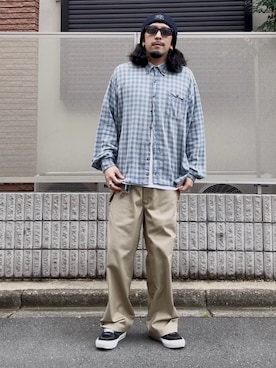 「 TUF-NUTのアイテム（チノパンツ、ベージュ系）」を使った、TOMOZO さん（メンズ・170cm）の夏コーディネート