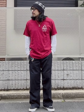 「Dickies（ディッキーズ）のアイテム（その他パンツ、ブラック系）」を使った、TOMOZO さん（メンズ・170cm）の夏コーディネート
