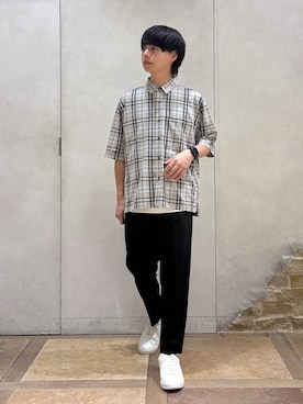 「GLOBAL WORK（グローバルワーク）のアーバンスラックスAIR/632888（スラックス、ブラック系）」を使った、おばさん（メンズ）の夏コーディネート