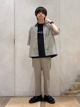 「GLOBAL WORK（グローバルワーク）のアーバンスラックスAIR/632888（スラックス、ブラウン系）」を使った、おばさん（メンズ）の夏コーディネート