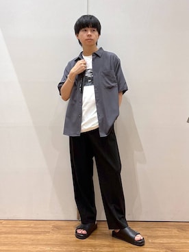 「GLOBAL WORK（グローバルワーク）のエアかるイージーパンツ/633983（その他パンツ、ブラック系）」を使った、おばさん（メンズ）の夏コーディネート