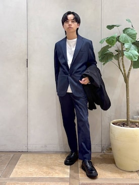 「撥水」｜「アイテム（スラックス）」を使った、おばさん（メンズ・166cm）の秋コーディネート