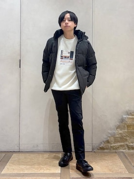「GLOBAL WORK（グローバルワーク）のアイテム（Tシャツ/カットソー）」を使った、おばさん（メンズ・166cm）の冬コーディネート