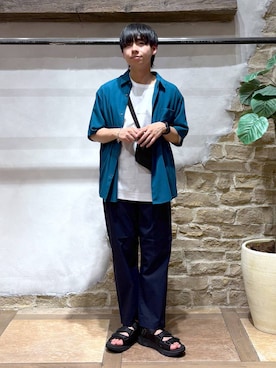 「アイテム（ショルダーバッグ）」を使った、おばさん（メンズ・166cm）の夏コーディネート