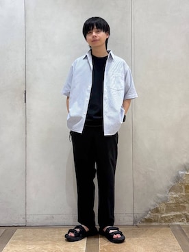 「GLOBAL WORK（グローバルワーク）のアーバンクリーンワイドパンツ/AIR/632890（スラックス、ブラック系）」を使った、おばさん（メンズ）の夏コーディネート