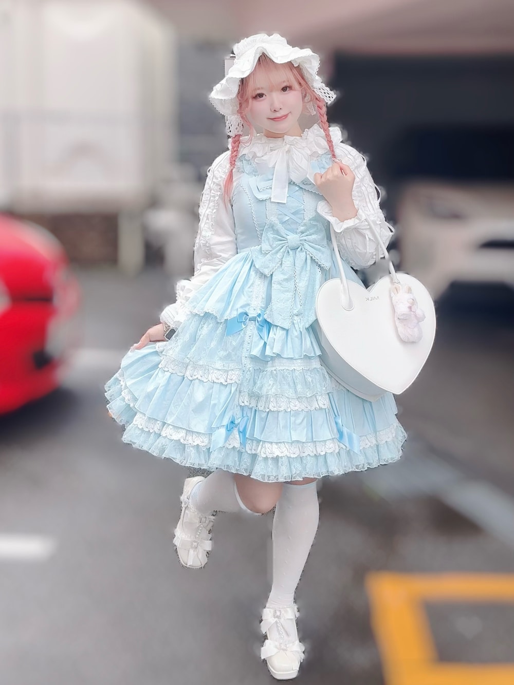 「今日のコーデ、ロリィタ、ロリィタファッション、Angelic Pretty、アンジェリックプリティ」｜「Angelic Prettyのアイテム（ジャンパースカート、ブルー系）」を使った、花園ありす💐さん（骨格ストレート・レディース・162cm）の春コーディネートの1枚目の写真