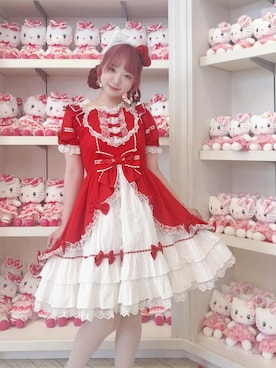 アンジェリックプリティ　赤ワンピース Angelic Prettyのワンピース（レッド系）を使った人気ファッション