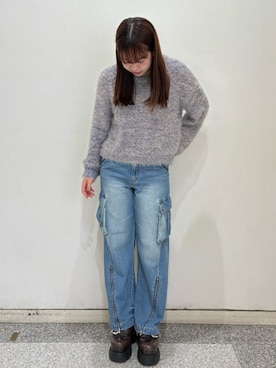 「MURUA（ムルーア）のアイテム（デニムパンツ）」を使った、Harunaさん（レディース・162cm）の秋コーディネート