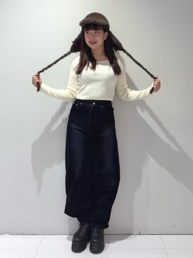 「MURUA（ムルーア）のアイテム（デニムパンツ）」を使った、Harunaさん（レディース・162cm）の秋コーディネート