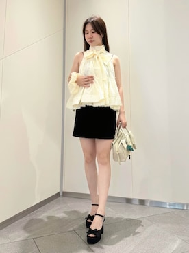 「SNIDEL（スナイデル）のラップキュロットパンツ（その他パンツ、ブラック系）」を使った、SNIDELさんの春コーディネート