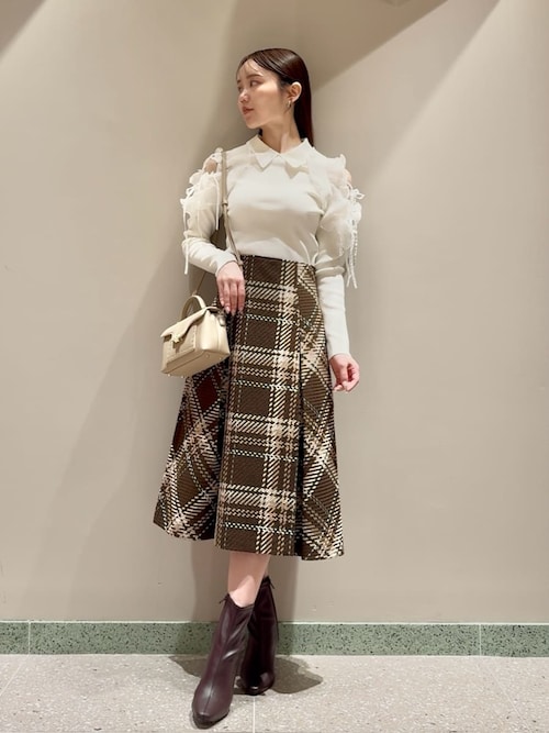 スカート Sustainableロービングチェックミドルスカート SNIDEL