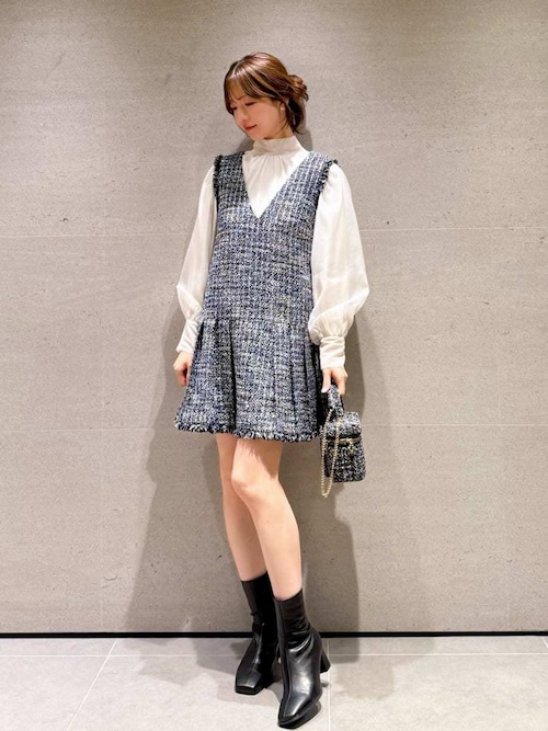 SNIDEL Vネックツイードジャンスカ【カンヘウォン着用】 アイボリー 1