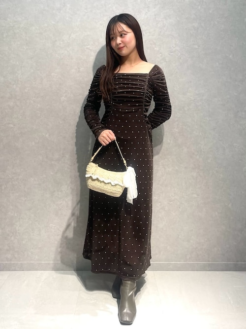 フロッキープリントギャザーワンピース（ワンピース）｜SNIDEL