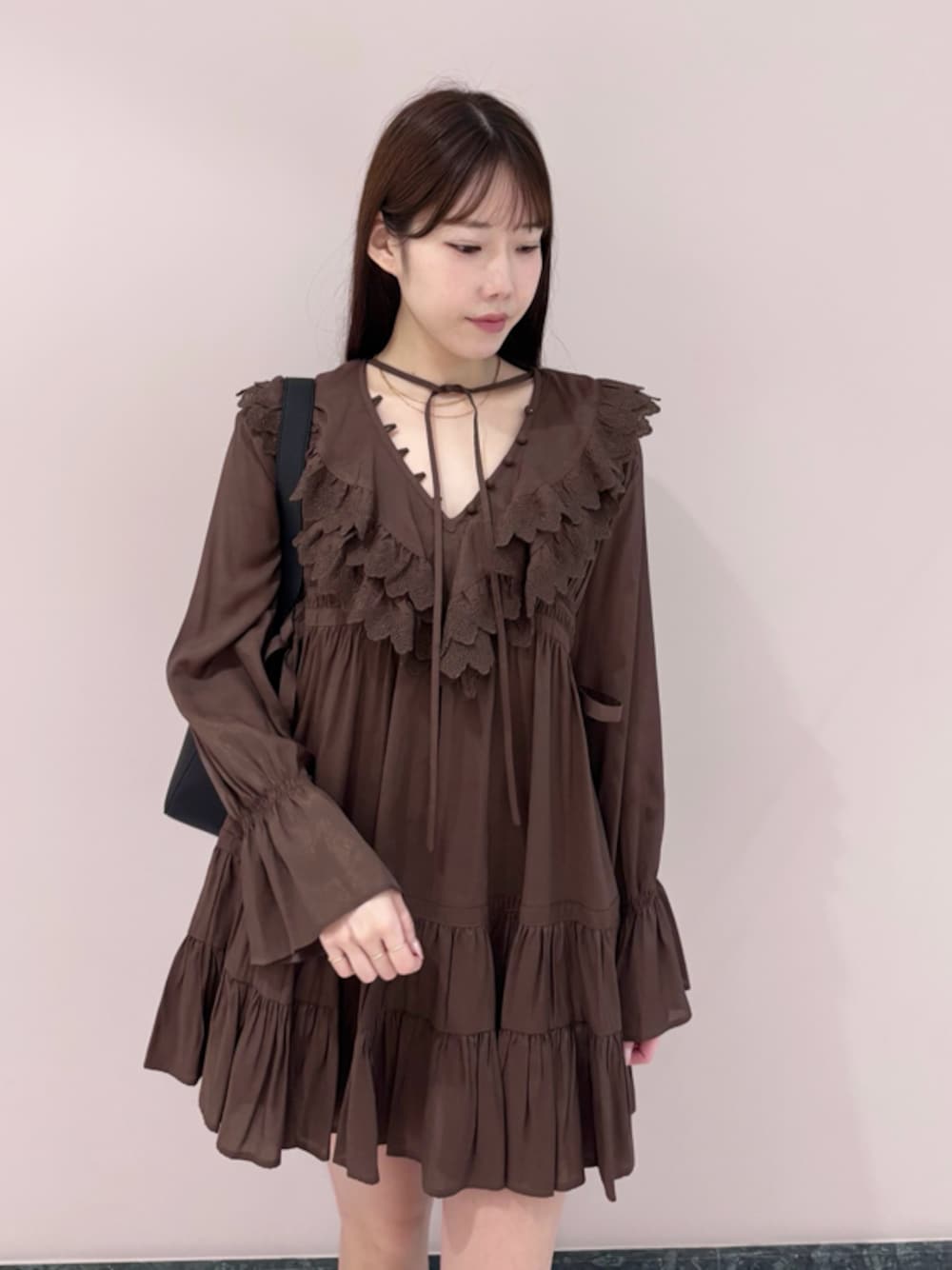 コットンライクラッフルカラーチュニック