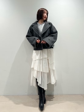 「ニットトップス」｜「アイテム（ジャケット/アウター）」を使った、SNIDELさん（レディース・165cm）の秋コーディネート