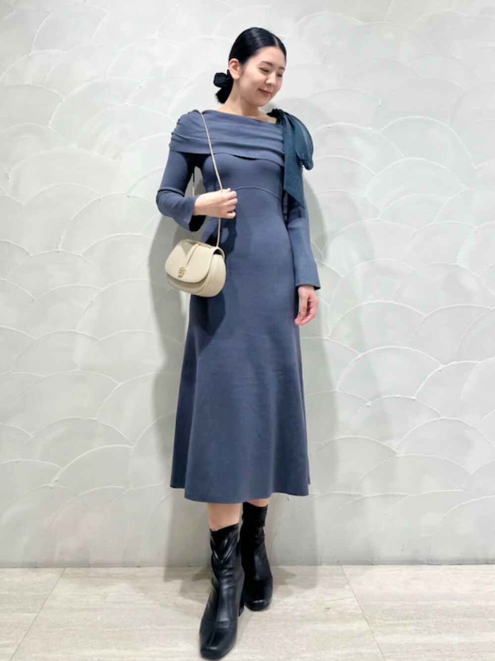 SNIDEL（スナイデル）の「ワンショルダーリボンニットワンピース  