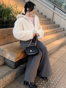 「ニットトップス」｜「アイテム（ジャケット/アウター）」を使った、SNIDELさん（レディース・158cm）の冬コーディネート