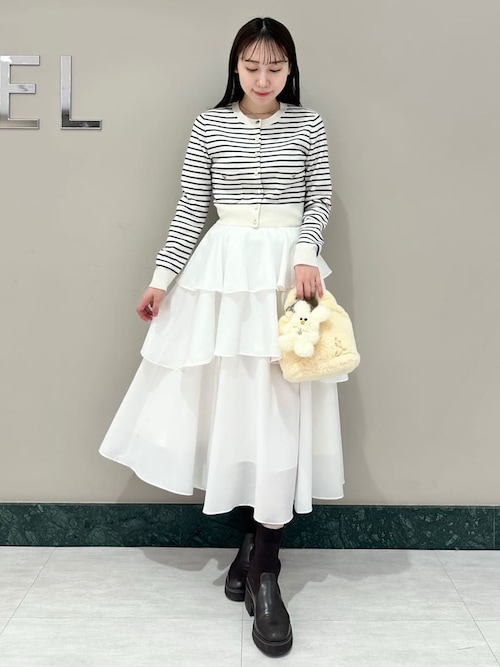 Sustainableニットカーデ×ティアードスカートセット（ワンピース