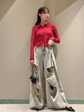 「アイテム（イヤリング、レッド系）」を使った、SNIDELさん（レディース・163cm）の秋コーディネート