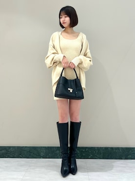 「ニットワンピース」｜「アイテム（イエロー系）」を使った、SNIDELさん（レディース・162cm）の冬コーディネート