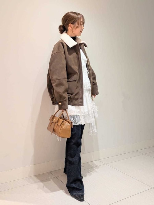 SNIDEL ブラウン ジャンパー・ブルゾン マルチファブリックボアカラーブルゾン（ブルゾン）｜SNIDEL